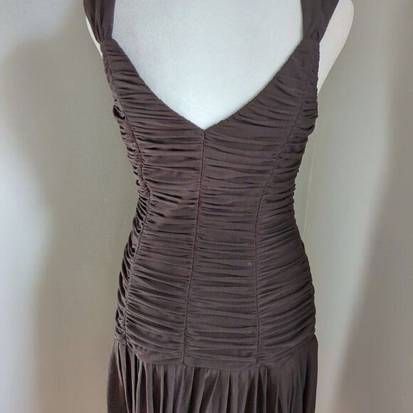 Vintage Sue Wong Mesh Dress Y2K Fairycore Drop Waist Brown Whimsygoth Size 6 - Picture 6 of 11